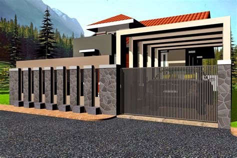 Pagar Rumah Minimalis Gabungan Logam Dan Tembok - Gambar Design Rumah